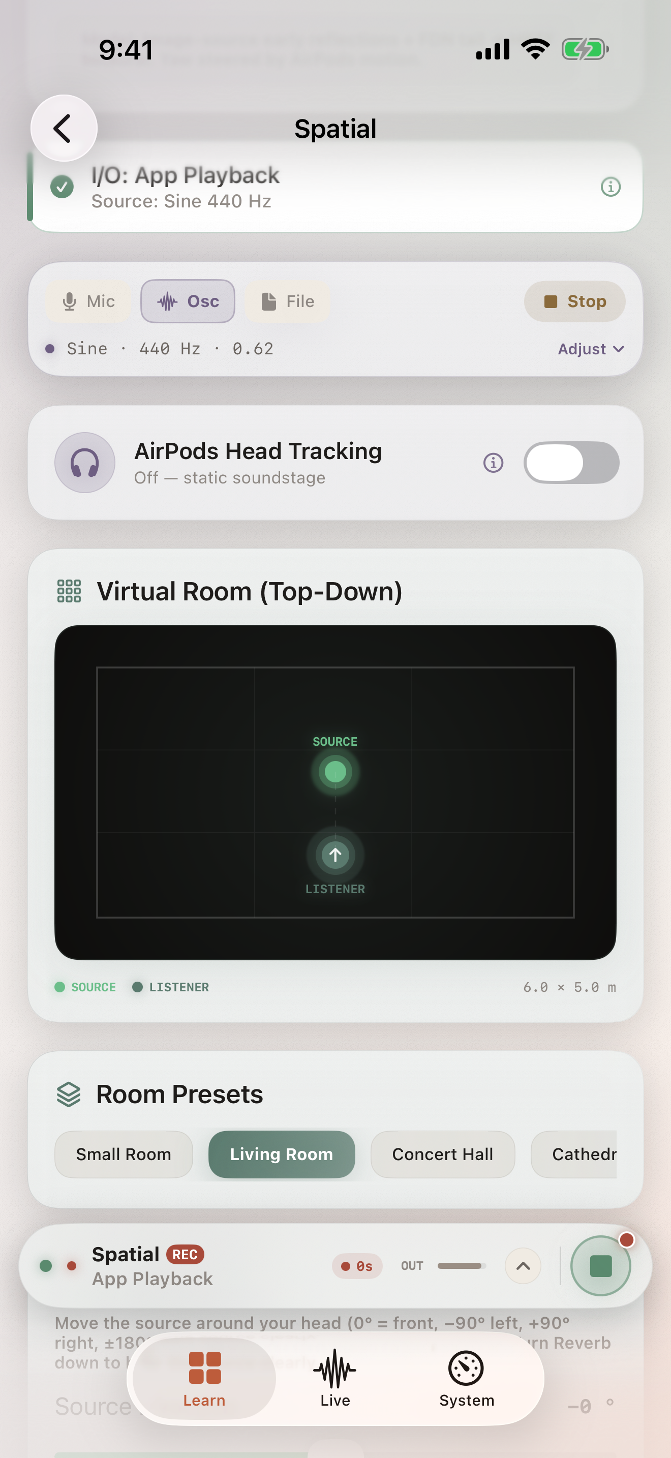 Spatial Lab with HRTF binaural room and FOA rotation controls